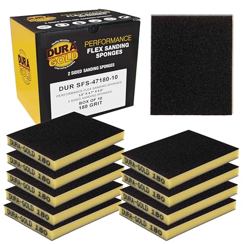 Dura-Gold 180 Grit Double-Sided Sanding Sponges, Box of 10 - Performance Flex 4.7" x 3.9" Wet or Dry Flexible Softback Sandpaper Sponges, Hand Sanding Abrasive Block Pad - Home, Wood, Metal Auto Paint - style: 180 Grit