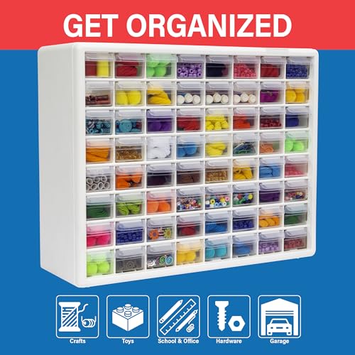 Akro-Mils 64-Drawer Plastic Storage Cabinet, 20" W x 6" D x 16" H, White - color: White, size: 64 Drawer, style: 1 Pack