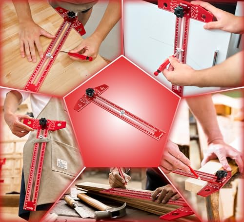 Saker Woodworking Scriber Marking Line Ruler,Aluminum Alloy T-Square - color: Red