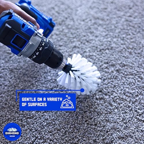 Diamond Shine 3-Pack Soft Drill Brush Attachment Set with Storage Case – Turns Drill Into Electric Power Scrubber for Car Detailing, Carpet, Upholstery & Glass