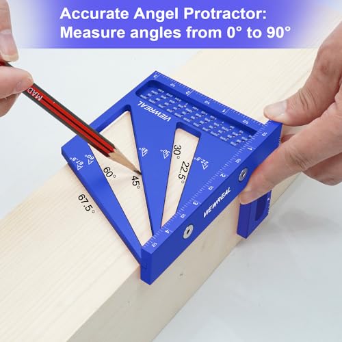 3D Multi Angle Measuring Ruler Aluminum Alloy Woodworking Square,Versatile Square Tool with Preset Angles from 22.5° to 90° Ideal Layout Tool for Carpentry, Engineering & DIY Projects - color: Blue