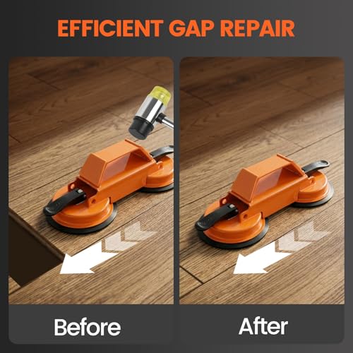 Floor Gap Fixer Tool Kit with Heavy Duty Rubber Mallet, Floor Dual Suction Cup Tool Upgrade 45° Striking Surface for Laminate, Hardwood, and Vinyl Floor (Orange)