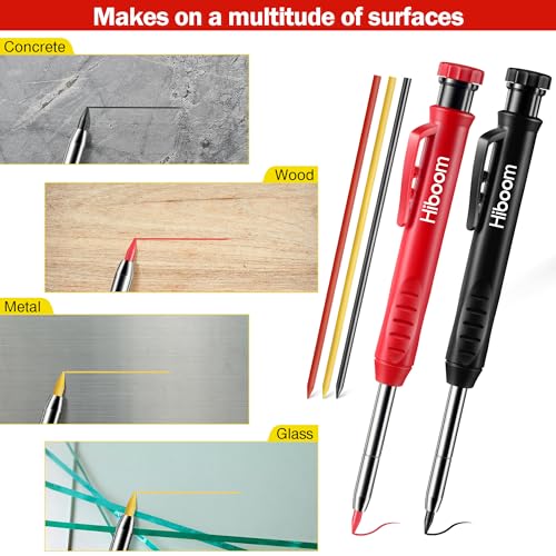 Hiboom 2 Pack Mechanical Deep Hole Carpenter Pencil, 14 Refills - color: Black, Red