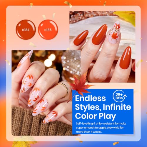 Beetles Fall Gel Nail Polish Set - Burnt Orange Shimmer Gel Polish - color: A - Mixed Finishes | Autumn Leaves