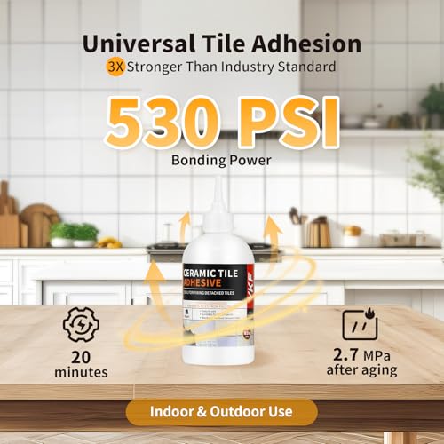 Heavy Duty Tile Adhesive & Repair Glue (10.5oz) – Strong Bonding Kit for Loose Ceramic, Porcelain & Stone – Instant Fix for Hollow Floors & Walls – Easy Squeeze, No-Mess Application