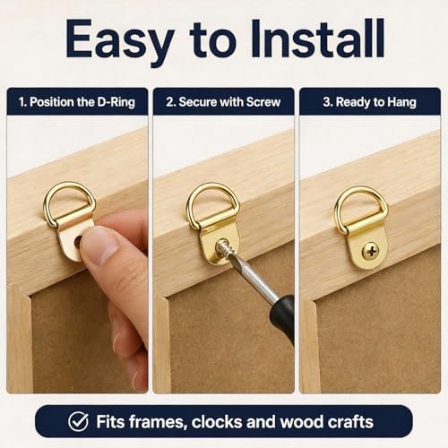 100pc Picture Hangers Kit D-Ring Hooks with Screws Heavy Duty for Hanging - color: Gold