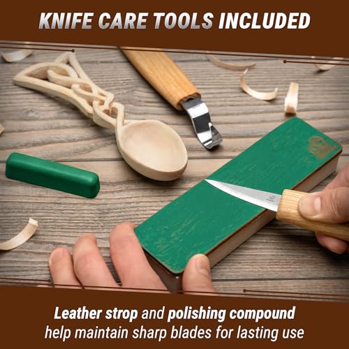 BeaverCraft Wood Spoon Carving Kit for Beginners DIY04 - Whittling Set Includes Spoon Carving Tools, Sloyd Whittling Knife Hook Knife, Basswood Blank - Woodworking Hobby Kit for Adults & Kids