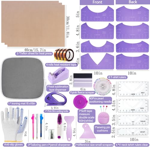 QUKLOGEN Sublimation Shirts Tool Kits with Portable mat for Ironing - color: Purple C