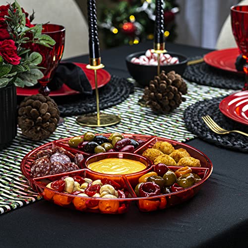 Plasticpro 6 Sectional Round Plastic Serving Tray/Platter (2, Red) - color: Red