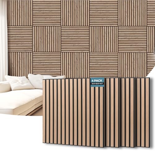 AKUMAX 4-Pack Wood Slat Acoustic Wall Panels, 23.6 x 23.6 in 3D Sound-Absorbing Panels for Walls & Ceilings, Fire-Retardant, FSC-Certified Materials, 15.5 Sq Ft, Walnut - color: Walnut