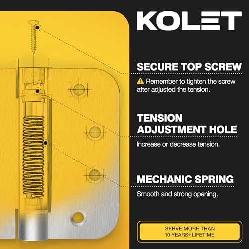 KOLET Self Closing Door Hinges, 4 x 4 Inches, Brushed Nickel, 3 Pack - color: Brushed Nickel