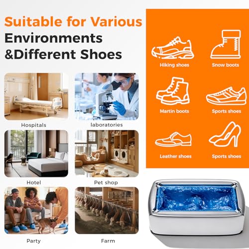 Automatic Shoe Cover Dispenser with 200 PCS Disposable Boot Covers, Hands-Free Step-On Machine, No Electricity, Non-Slip & Reusable, Fits Most Sizes for Home Office Lab & Medical Use