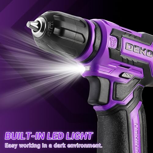 Cordless Drill：DEKOPRO 12V Power Drill Set 800RPM Electric Drills Small Drills with 3/8-inch Keyless Chuck and Portable Tool Set Gift Box (Purple)
