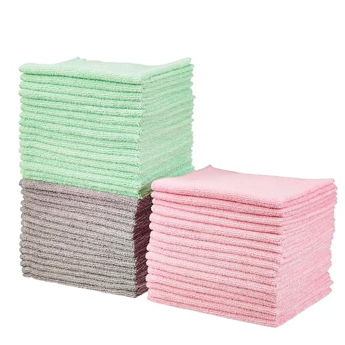 Amazon Basics Microfiber Cleaning Cloths, Ultra Absorbent, Scratch-Free, Non-Abrasive, Reusable and Washable, 16" x 12", Green/Gray/Pink, 48-Pack - color: Green/Gray/Pink, size: 48-Pack