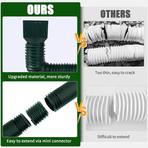 2 Pack Rain Gutter Downspout Extensions, Upgraded Flexible Drain Down Spout Extender for Rain Water Drainage, Each Extendable from 20" to 66", Combine to 10 ft with Connector(Green) - color: 2 Pack Green