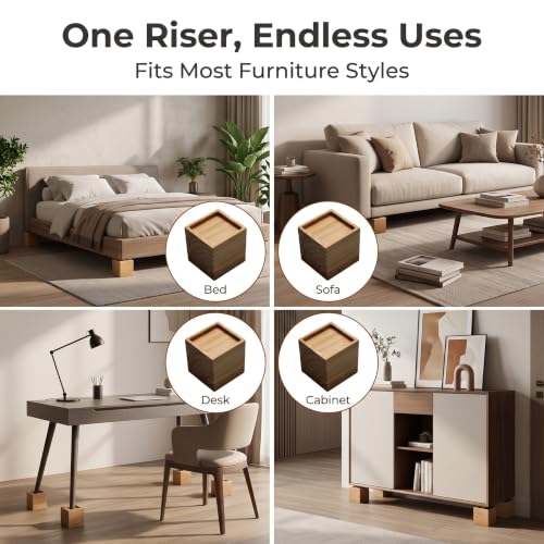 Lufia 4 Inch Solid Pine Wood Furniture Risers Set of 4, 2000 LBS Heavy Duty Silicone Non Slip Lift Blocks for Bed Sofa Desk Cabinet - color: Natural Wood - 4-pack, size: 4 Inch
