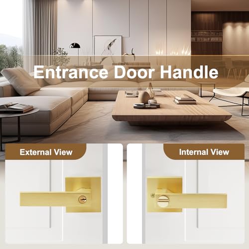 Golden Polished Brass Door Lever with Lock and Keyed - color: Polished Brass, size: 1 Pack