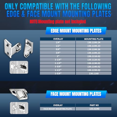8 PCS Replacement for 30.310-11.02 Blum Cabinet Hinges, Self Quick Closing 110 & 120 Degree Screw On, 33.3600 Compact 31 & 33 Hinge (Mounting Plate Not Included) Include Wood Screws