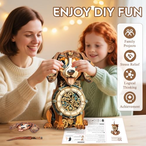 3D Wooden Puzzles for Adults-Dachshund Clock Puzzle-Adult Crafts - color: Dachshund Clock