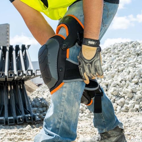 Klein Tools 60491 Hinged Knee Pads, Heavy Duty Gel Foam Protective Knee Pads with Quick-Fasten Buckle and Thigh Strap, Black - size: Standard