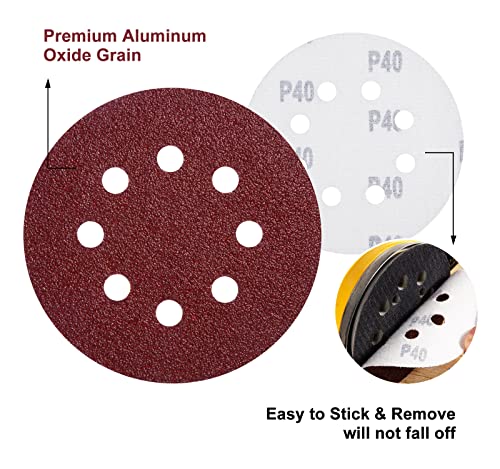 S SATC 150 PCS Sanding Discs 5-Inch 8-Hole Aluminum Oxide Sandpaper for Woodworking Hook and Loop Adhesive for Random Orbital Sander 40 Grit - style: 150PCS 5 Inch 40 Grit