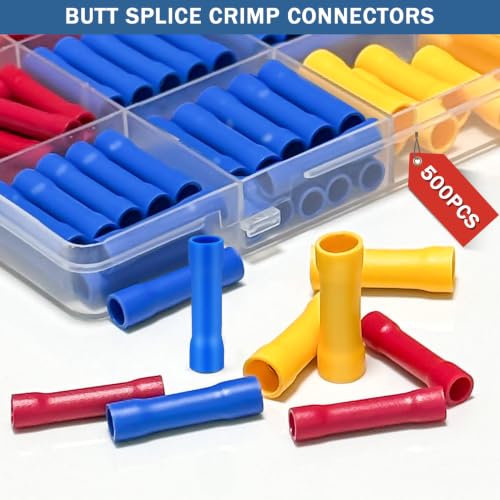 500Pcs Butt Splice Connectors Kit 22-10 AWG - color: 500pcs-(22-10)