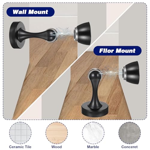 8 Pack Magnetic Door Stop, Black Zinc Alloy Door Stopper, Heavy Duty Wall and Floor Mounted Door Holder with Screws for Home Office, Keep Door Open