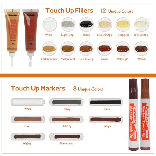 REALINN Wood Furniture Repair Kit- Set of 28 - Touch Up Markers