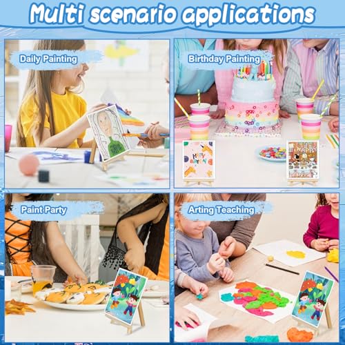 8 Pack Mini Canvas and Easel Set, 8×10 Inch Paint Party Kit Include 8 Small Easels 8 Color Palettes 8 Pen Holders 8 Sponge Brushes 16 Apron and 40 Brushes, Canvas Kit for Painting Party