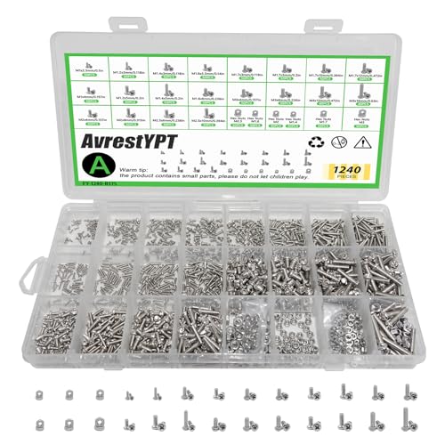 1240Pcs 304 Stainless Steel Metric Micro Screws Nuts Assortment, M1 M1.2 M1.4 M1.6 M1.7 M2 M2.5 M3 Sizes, Micro Phillips Head Pan Head Screws, Fully Threaded Kit for Arduino, RC Models, Electronics - size: M1/1.2/1.4/1.6/1.7/2/2.5/3-1240Pcs