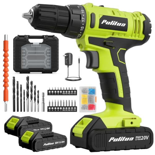PULITUO 20V Cordless Drill Set, 2 Batteries Electric Screwdriver, 30Nm Power Drill Driver, 21+1 Torque, 2 Speed, 3/8"Keyless Chuck, power Drill with LED Light, Drill Driver Kit for Home (Green) - style: Box-green