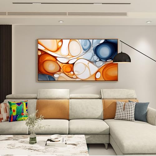 KLAKLA Orange and Blue Abstract Wall Art - Modern Picture Artwork for Wall Decor - Frame Wall Art for Living Room Office Bedroom - color: Colorful + Orange Frame, size: 58"L x 29"W