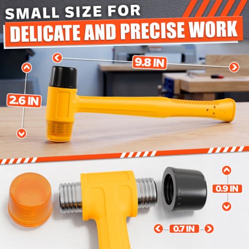 Small Rubber Mallet Hammer 1", 25mm Two Sided Head, 9.8 Inch Handle - color: Yellow