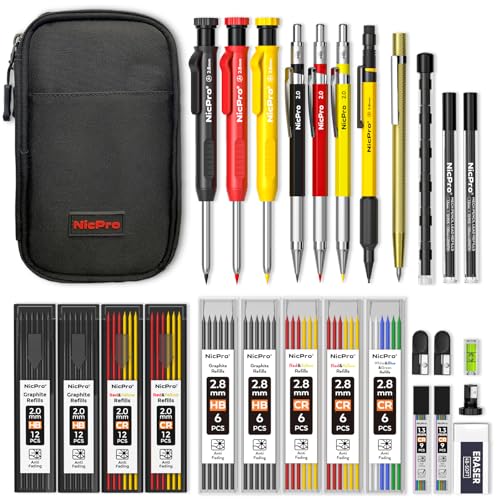 Nicpro 28 Pack Carpenter Pencil Set with Sharpener, Canvas Case - size: 28 Pack