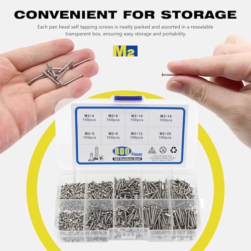 800pcs Self-Tapping M2 Pan Head Screws Assortment Kit