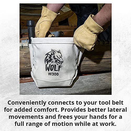 Wolf Canvas Tool Pouch, Tunnel Belt Loop, Bull Pin Loops & Bolt Bag Tote | Tradesman, Ironworker, Carpenter, 5’’x10’’x9’’ - color: Beige