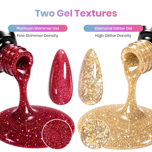 Beetles Glitter Gel Nail Polish Set, 20 Colors Party Auras Gel Polish | Platinum Diamond Shimmer Gel Shades With Base, Glossy&Matte Top Coats for Uv Led Soak-Off Nail Art - color: Party Auras