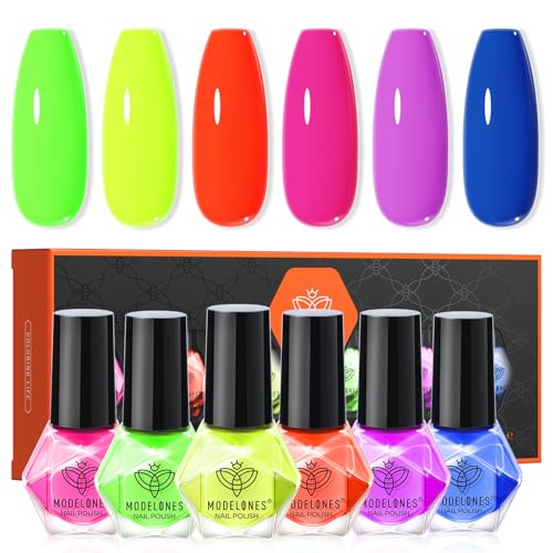 modelones Neon Nail Polish Set 6 Colors Quick Dry Mini - color: A0 Neon