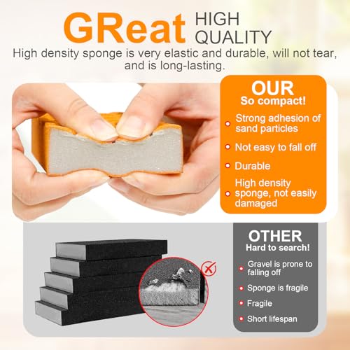 10 Pack Sanding Sponges, Washable Reusable Sanding Blocks, Wet Dry Sandpaper Sponge Set with 60/80/100/120/150 Grit for Woodworking, Drywall, Furniture, Paint, Metal & Home Improvement