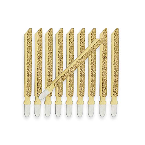 SHDIATOOL Diamond Jigsaw Blades 4 Inch T-Shank, 46 Grit Multi Material Blade for Fiberglass, Plastic, Fiber Cement, Drywall, Soft Tile & Marble, Vacuum Brazed for Straight & Curved Cuts, 10 Pack - style: 10-Piece Pack,4 In.