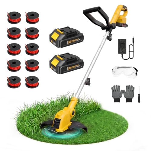ALSO GO 21V Cordless Weed Wacker,12 Inch String Trimmer with Auto Line Feed - color: Pale Yellow