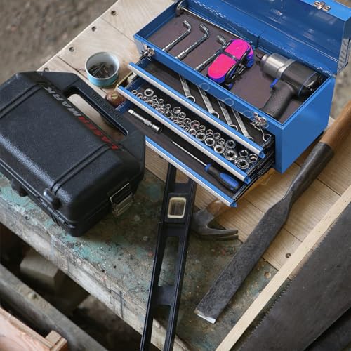 3 Drawer 20“ Metal Tool Box Portable Steel Tool Chest with Metal Latch Closure for Garage, Home and Workbench, Blue - size: 20Inch-BLUE