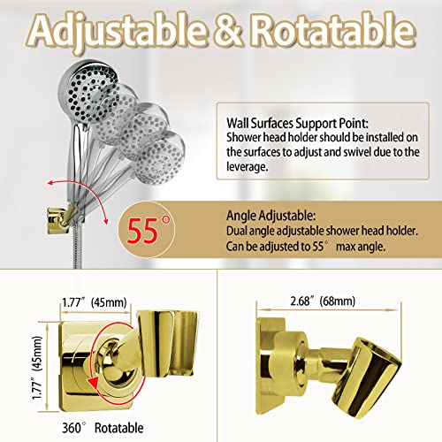 Shower Head Holder Handheld Shower Wand Holder Adjustable Shower Head Bracket Shower Wall Mount Holder, Polished Brass/Gold Finish, Drill Free Glue Installation - color: Yellow