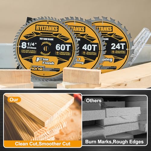 8-1/4 Inch Table Saw Blade/Circular Saw Blade, 5/8" Arbor, 24T for Framing&40T for Ripping, Cross Cutting&60T for Fine Finish Wood Cutting, 3-Pack