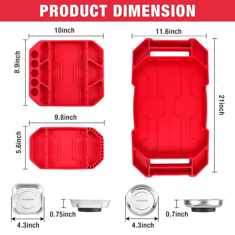 WORKPRO 5-Piece Tool Organizer, Non-Slip Flexible Tool Tray Set
