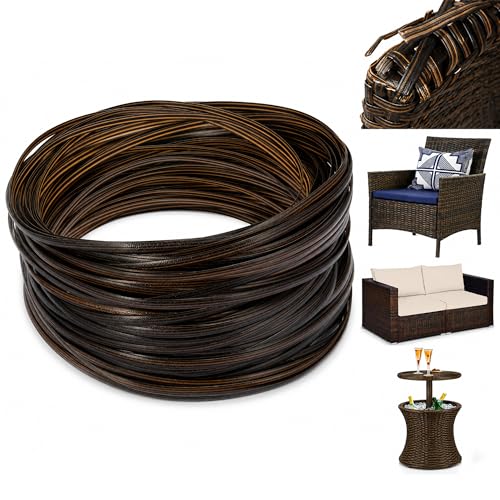 Wicker Repair Kit, Synthetic Embossing Rattan Fix Material Supplies Vinyl Plastic Waterproof Flat Ribbon for Garden Patio Furniture and Rattan Chair Sofa Basket Replacement-130Ft Dark Coffee Brown