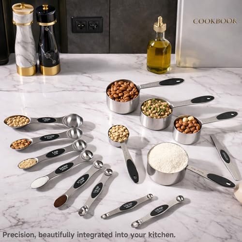 Magnetic Measuring Cups and Spoons Set, Stainless Steel, 14 Pcs