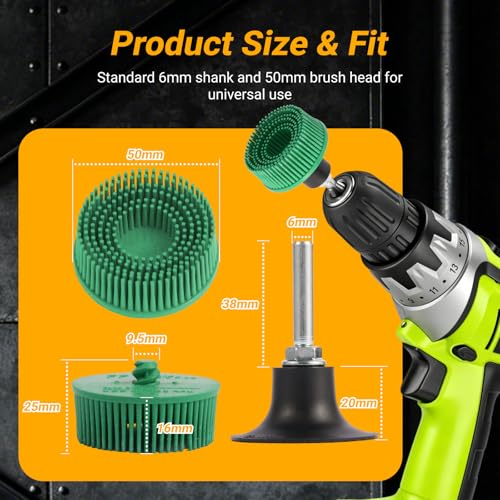 2 Inch Bristle Disc 6pack - 50 Grit with 1/4inch Shank Attachment Abrasive Coating Removal Brush Disc for Metal