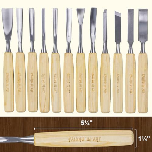 Falling in Art 12 Pcs Wooden Carving Chisel Set with a Leather Pouch