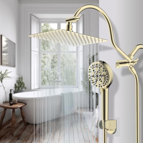Hibbent All Metal cUPC Certified High Pressure Rainfall 10'' Shower Head - color: Polished Brass, style: Square 10''
